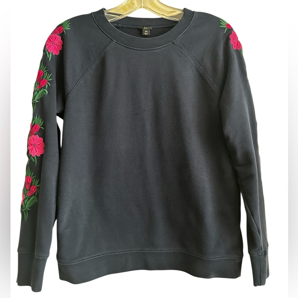 J.Crew Women’s Embroidered Sleeve Navy Blue Crewneck Sweatshirt Size XS